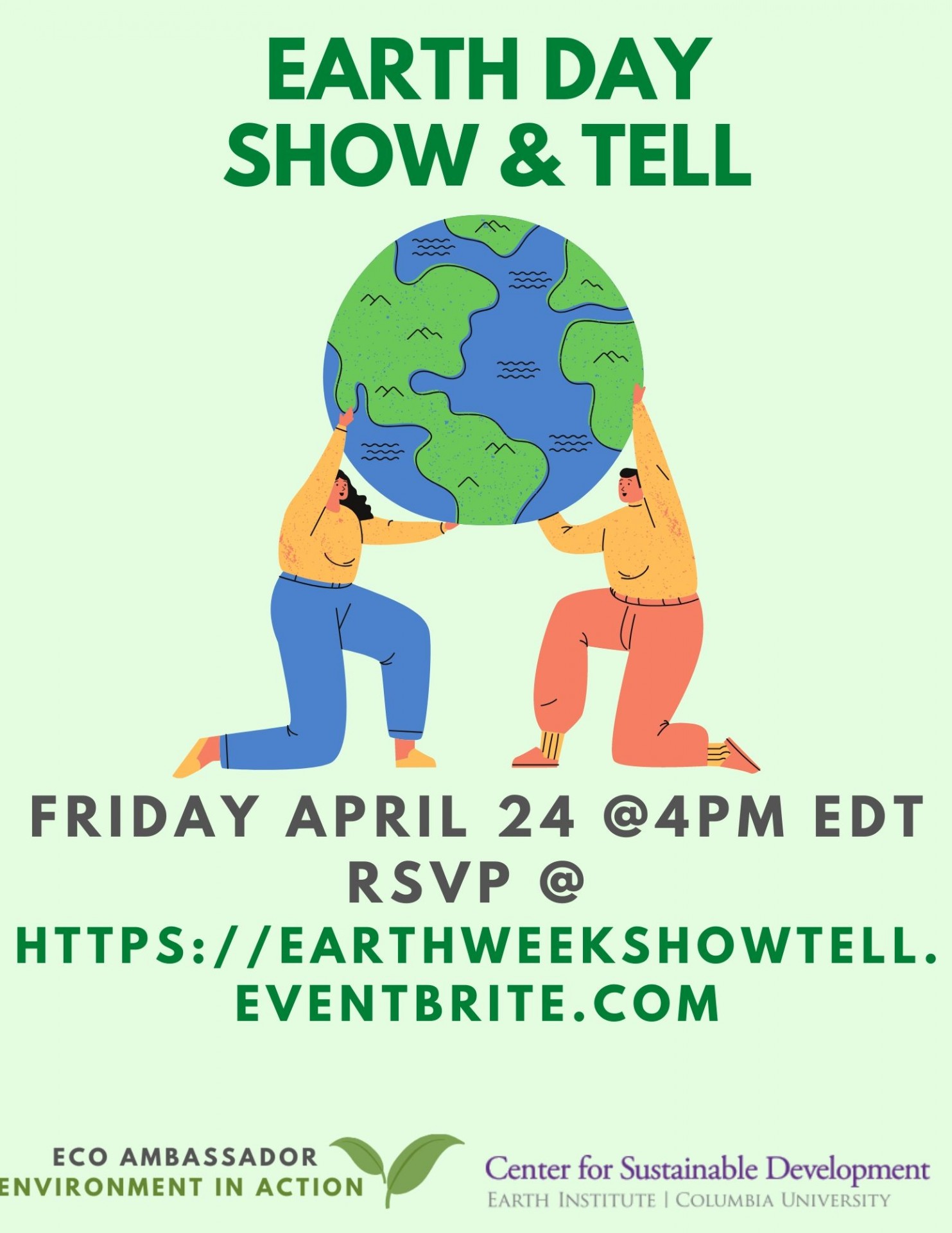 Earth Day flyer with two people holding up the globe