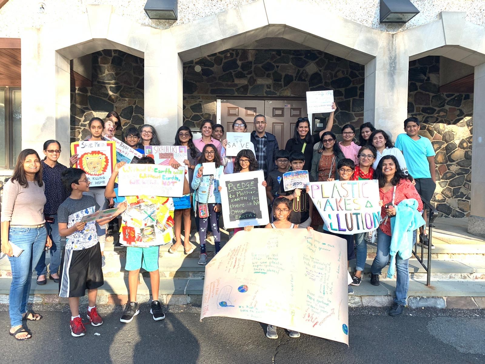 Group of Eco Ambassadors gathered for climate strike in Millburn, New Jersey