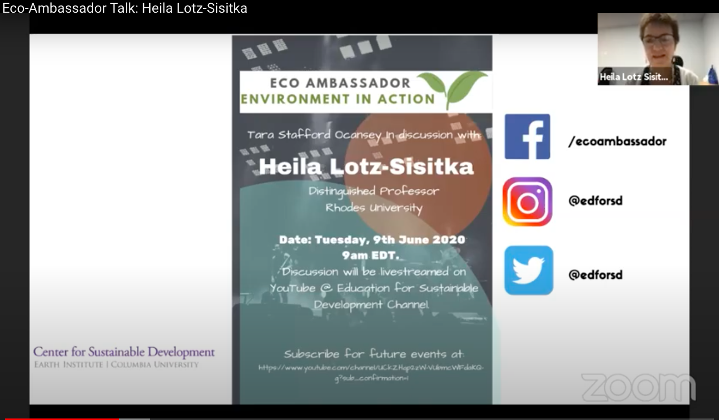 Image of poster and Zoom screen of Professor Sisitka