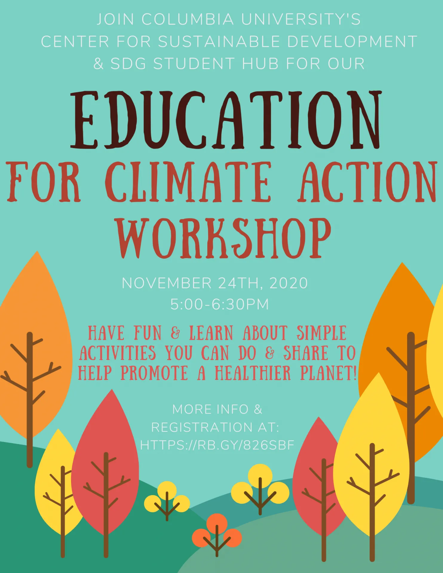 event flyer with title, short description and registration link